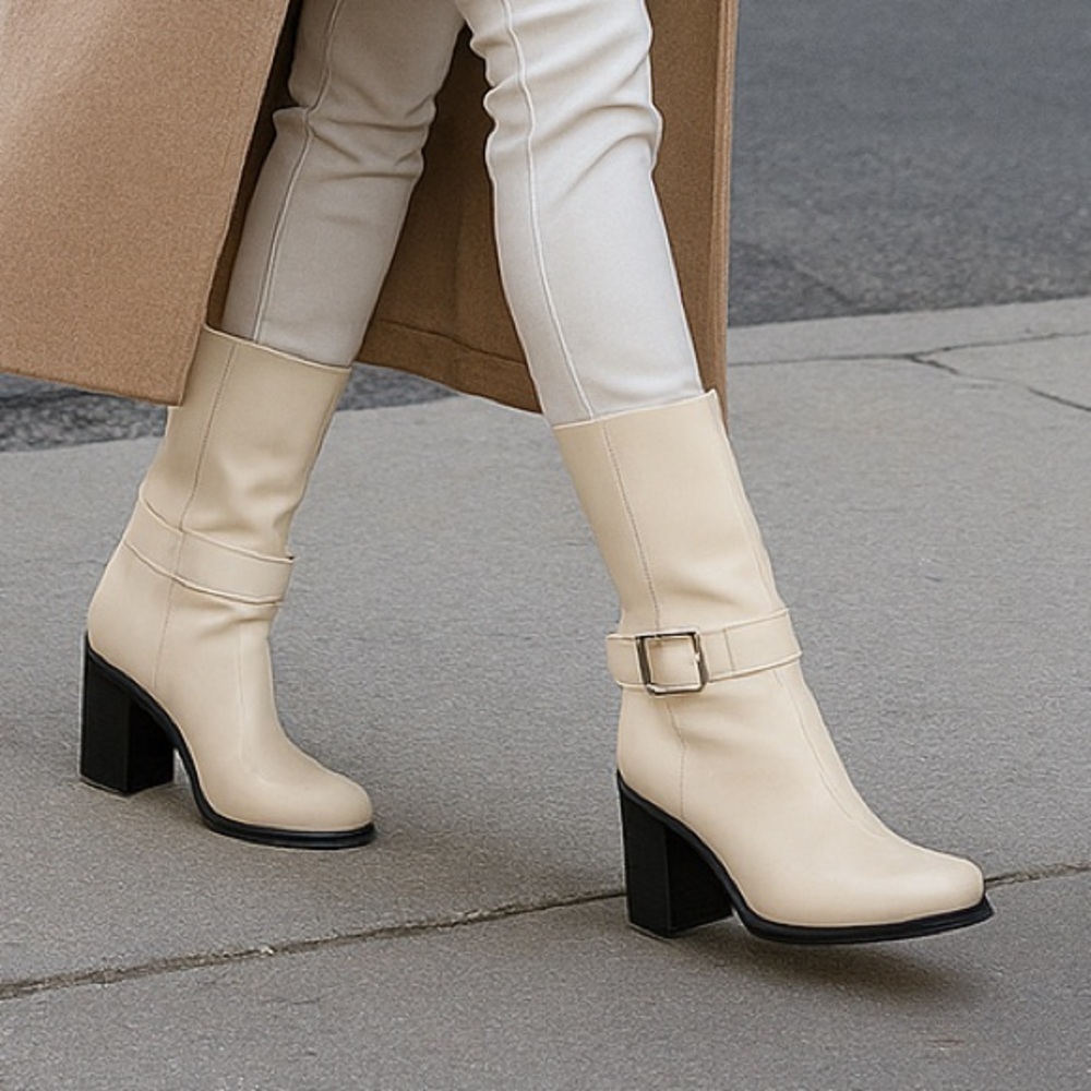 Sarto by Franco Sarto A-Vance Vanilla PU Mid-Calf Boots Size 6.5M, New with Box